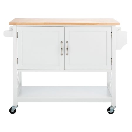Safavieh Kesler 2 Door 1 Shelf Kitchen Cart, White & Natural KCH8705A